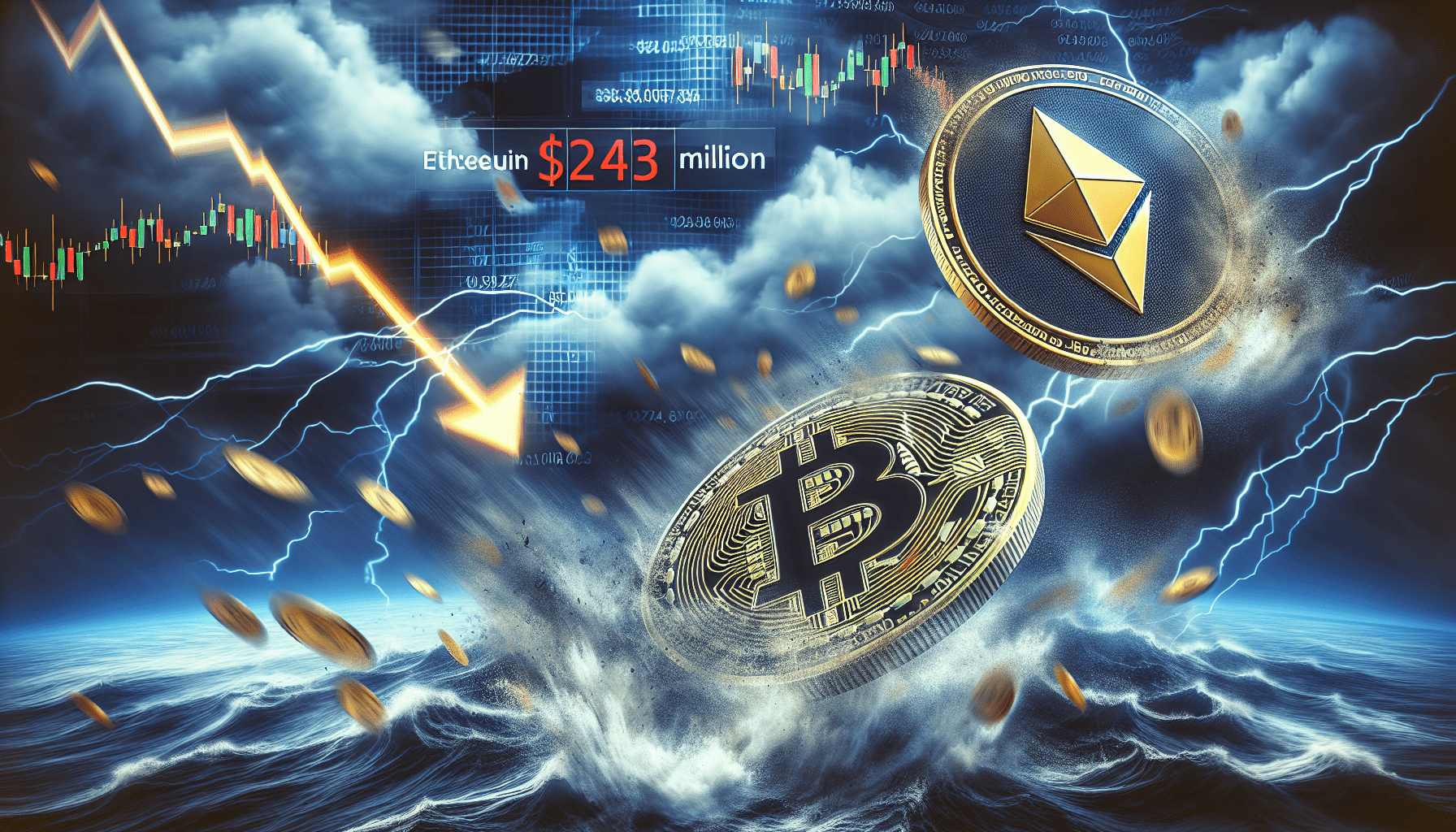 سقوط آزاد بیت کوین و اتریوم پس از انحلال ۲۴۳ میلیون دلاری بازار